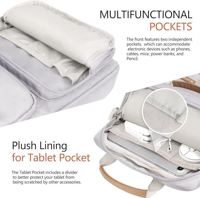 10-13 Inch Tablet Sleeve Bag, Ipad Bag for 13 In/11 in New iPad Pro M4 & 13 in Air M2 2024,iPad Pro 12.9 M2&M1,Ipad 10.9,Galaxy Tab S8+/S9+ 12.4,with Removable Shoulder Strap(Silver)