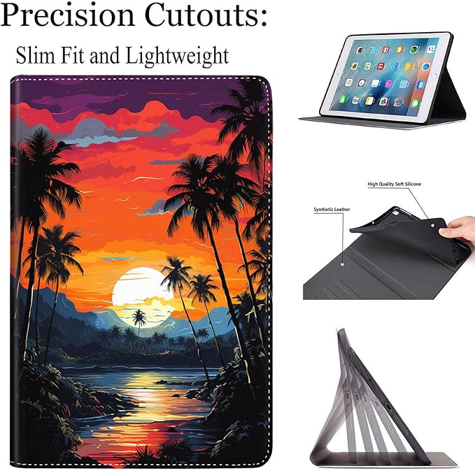 Case for Galaxy Tab A9 Plus ， Auto Sleep/Wake Multi-Angle Viewing Slim Folio Stand Cover for Samsung Galaxy Tab A9+/A9 Plus 11 Inch 2023 (SM-X210/X216/X218), Retro Beach Sunset