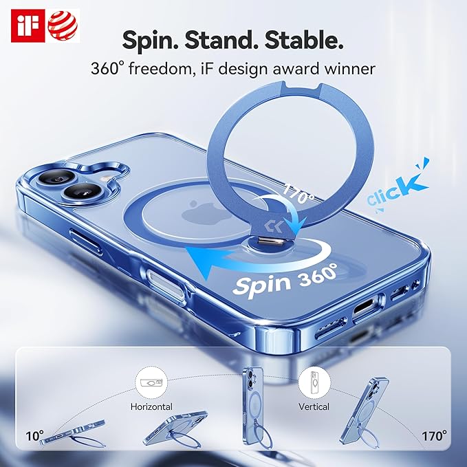 CASEKOO Mist Blue Designed for iPhone 17 Case with 360 Spin Magnetic Stand [Fit for MagSafe][17FT Military Protection] Slim Polished for iPhone 17 Case with Stand 6.3'', Mist Blue