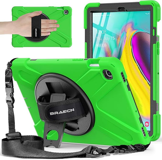 BRAECNstock for Samsung Galaxy Tab S5e Case 10.5 inch 2019 (SM-T720/T725/T727) Shockproof Protective Galaxy Tab S5e Kids Cover with Screen Protector Rotating Stand & Hand Strap Pencil Holder - Green