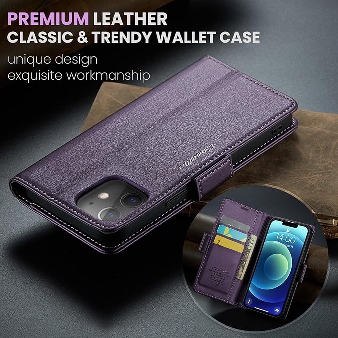 for iPhone 12/12 Pro Case, Premium PU Leather Wallet Case Flip Cover with [RFID Blocking][Card Holder][Stand Function] Shockproof Protective for iPhone 12 Pro/12, Purple
