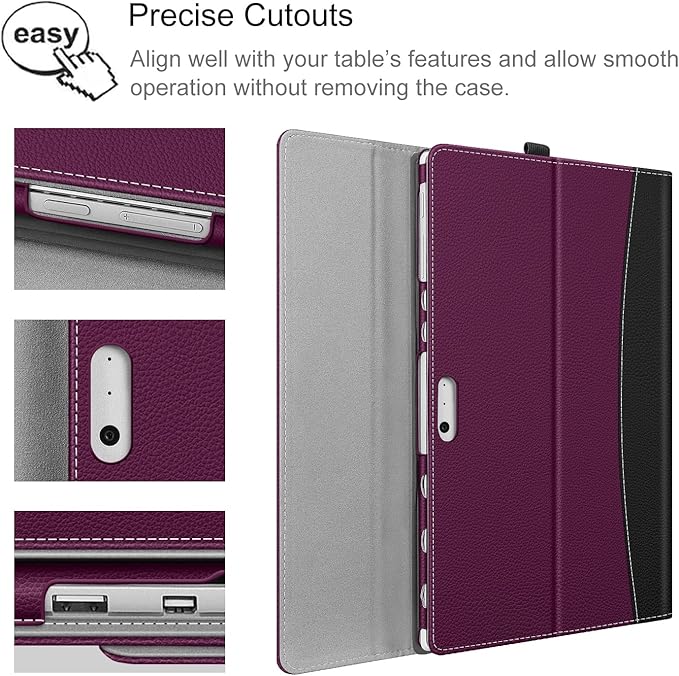 Fintie Case for 12.3 Inch Microsoft Surface Pro 7 Plus, Surface Pro 7/6/5/4/3 - Portfolio Business Cover with Pocket, Compatible with Type Cover Keyboard, Purple
