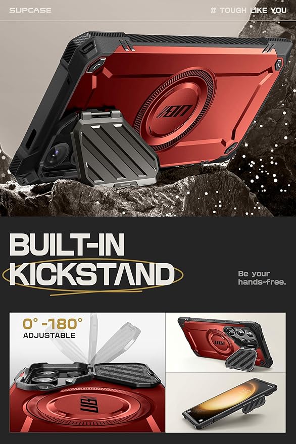 SUPCASE UB Mag XT Case for Samsung Galaxy S24 Ultra (2024 Release), [Metal Camera Cover] Extreme Lens Protection Slim Rugged Case with Built-in Kickstand (Ruddy)