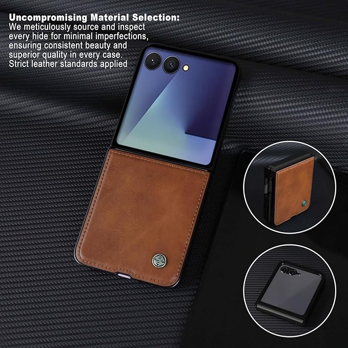 ASAPDOS Leather Folio Magnetic Case for Samsung Galaxy Z Flip 7 [Compatible with MagSafe],Built-in Screen Protector and PU Leather Thin Slim Protective Case Cover Brown