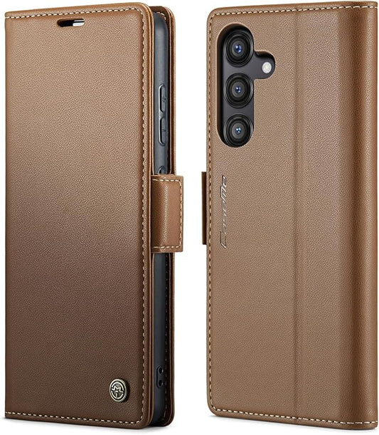 SINIANL for Samsung Galaxy S24 FE Wallet Case with RFID Blocking, Samsung S24 FE Case Wallet for Men Women with Card Holder Magnetic Clasp Kickstand Leather Book Folio Case for Galaxy S24 FE Brown