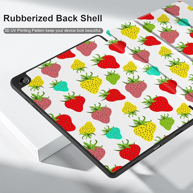 MEEgoodo Case for Samsung Galaxy Tab A9 Plus 11 inch Cover 2024 2023 with S Pen Holder,A9+ Smart Tablet Cases with Leather Trifold Stand+Soft TPU Back Shell+Smart Auto Wake/Sleep,Colorful Strawberries