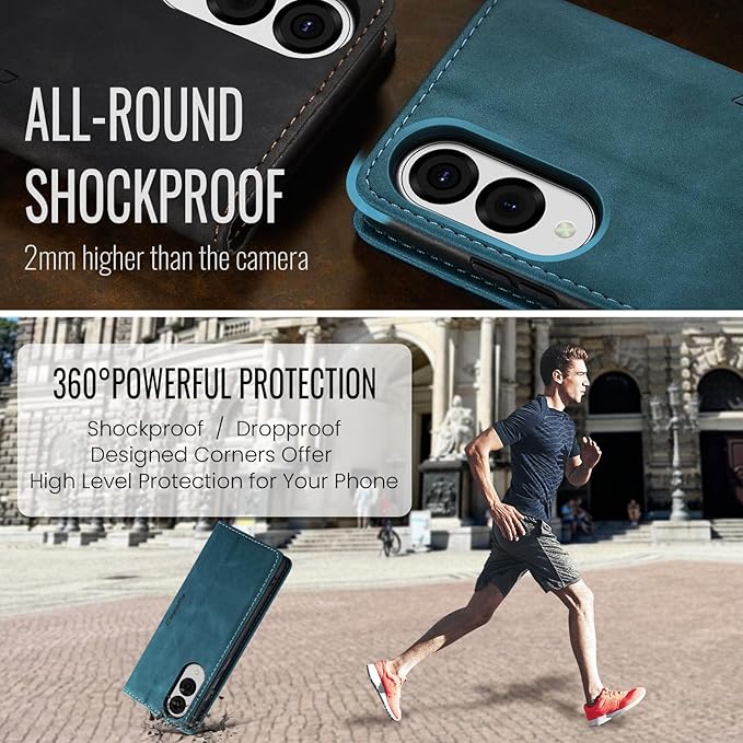 for Samsung Galaxy S25 Edge Case, Flip Wallet Leather Case with Card Holder Magnetic Closure Shockproof Kickstand Protective Phone Cases Cover for Galaxy S25 Edge, Blue-Green