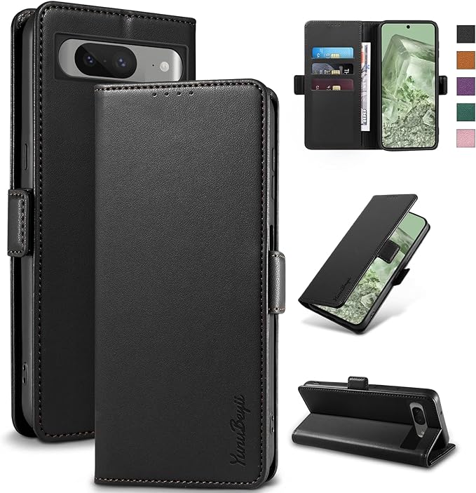 Wallet Flip Case for Google Pixel 8 - [RFID Blocking] Luxury PU Leather Card Holder Magnetic Phone Cover with Kickstand,Shockproof Protective Case,Black