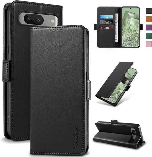 Wallet Flip Case for Google Pixel 8 - [RFID Blocking] Luxury PU Leather Card Holder Magnetic Phone Cover with Kickstand,Shockproof Protective Case,Black