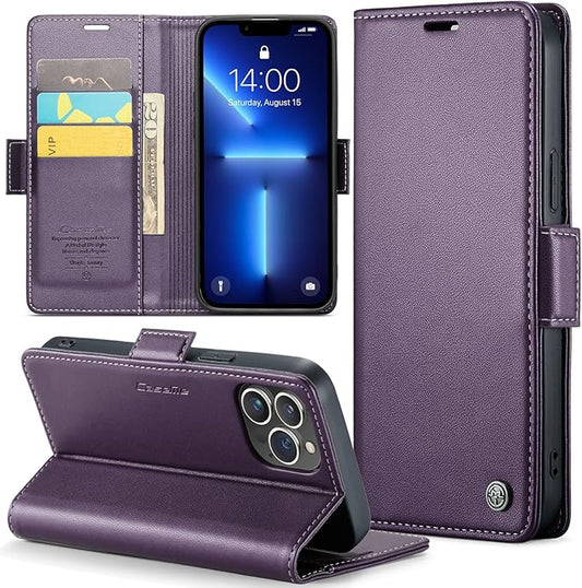 for iPhone 13 Pro Max Case, Premium PU Leather Wallet Case Flip Cover with [RFID Blocking][Card Holder][Stand Function] Shockproof Protective for iPhone 13 Pro Max, Purple