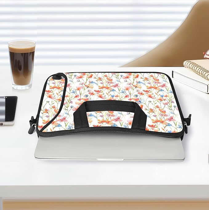 RICHEN 14 15 15.4 15.6 inch Laptop Shoulder Bag Messenger Bag Notebook Handle Sleeve Neoprene Carrying Case with Accessories Pocket (14-15.6 inch, Flowers1)