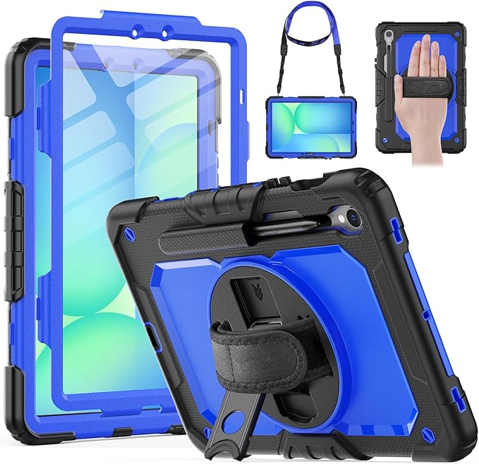 HXCASEAC Case for Samsung Galaxy Tab S10 Lite / S10 FE / S9 FE 5G 10.9 inch, Shockproof Design with Screen Protector/Hand Strap/S Pen Holder, Protective Samsung Galaxy S10 Lite Tablet Case, Blue