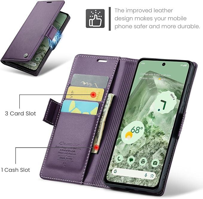 for Google Pixel 8A Case, Premium PU Leather Wallet Case Flip Cover with [RFID Blocking][Card Holder][Stand Function] Shockproof Protective for Google 8A, Purple