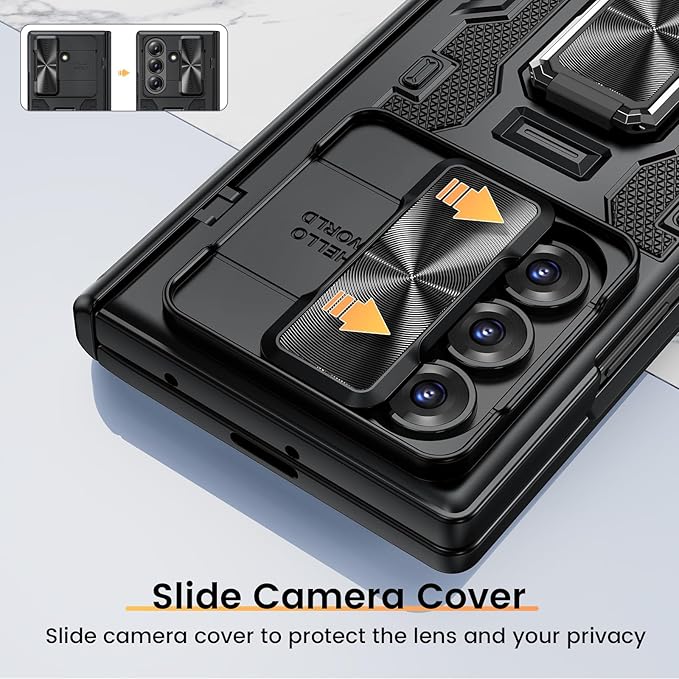 VEGO for Galaxy-Z-Fold-7-Case: Samsung Z Fold 7 Case with Slide Camera Cover & Screen Protector Built-in 360° Kickstand Full-Body Drop Protection Rugged Case for Samsung Galaxy Fold7 5G 2025 -Black