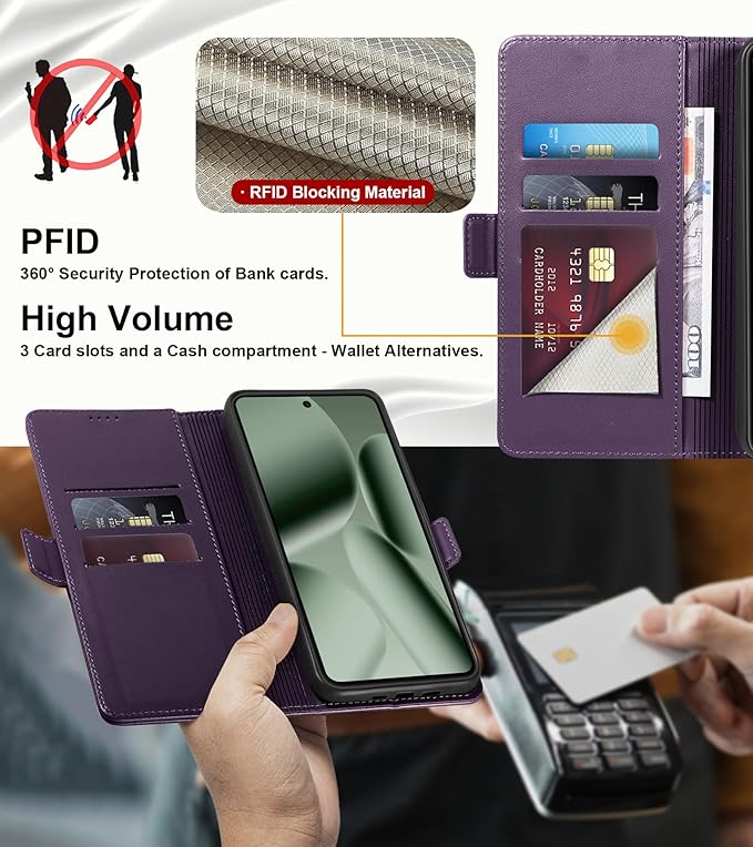 Wallet Flip Case for Google Pixel 10 Pro XL 5G - [RFID Blocking] Luxury PU Leather Card Holder Magnetic Phone Cover with Kickstand,Shockproof Protective Case,Purple