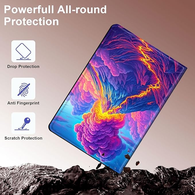 Case for Samsung Galaxy Tab S10 Plus/ S9 FE Plus/ S9 Plus 5G Tablet 12.4'', Slim PU Leather Stand Cover with Auto Wake/Sleep, Multi-Angle Viewing & Shockproof, Colorful Volcano