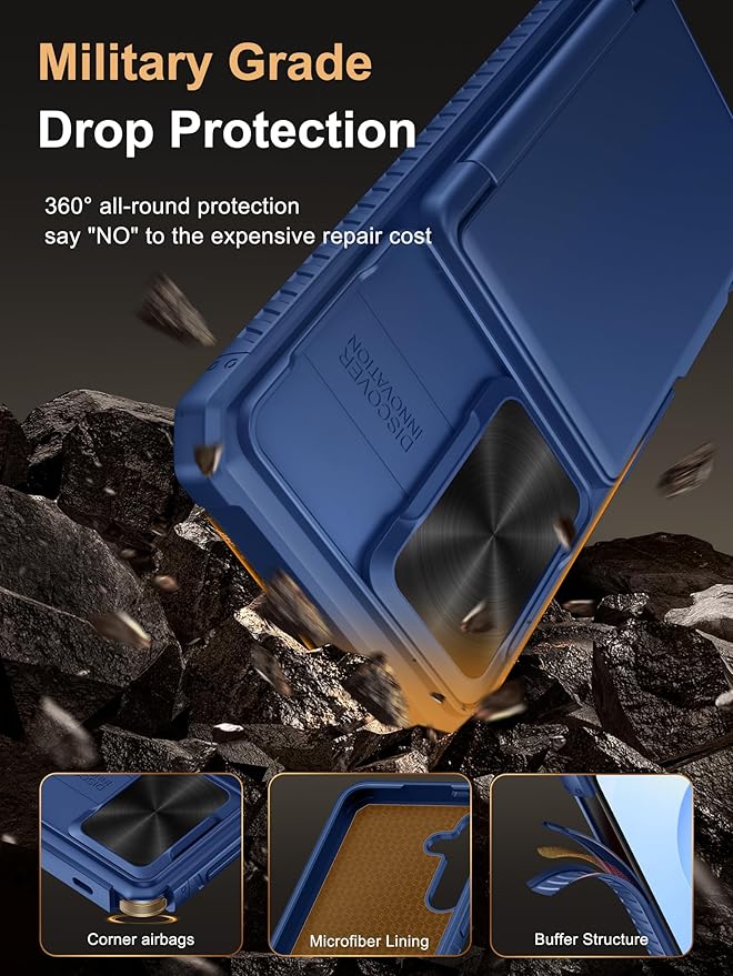 Vihibii for Samsung Galaxy S25 Case with Card Holder (4 Cards), [RFID Blocking] & Slide Camera Cover & Raised Edges Protect Screen, Shockproof Rugged Phone Case for Samsung Galaxy S25 6.2", Blue