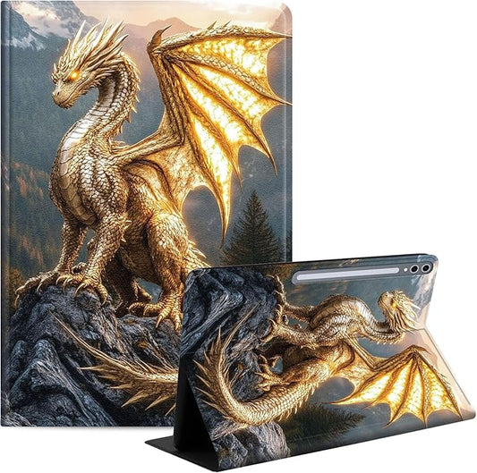 Case for Samsung Galaxy Tab S10 Plus/ S9 FE Plus/ S9 Plus 5G Tablet 12.4'', Slim PU Leather Stand Cover with Auto Wake/Sleep, Multi-Angle Viewing & Shockproof, Golden Dragon