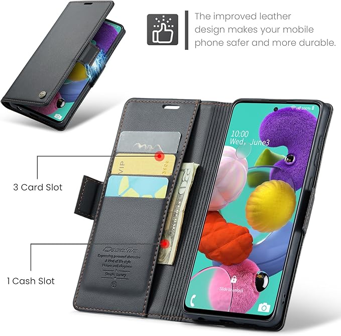for Samsung Galaxy A51 4G Case, Premium PU Leather Wallet Case Flip Cover with [RFID Blocking][Card Holder][Stand Function] for Samsung Galaxy A51 4G (Non 5G Version), Black