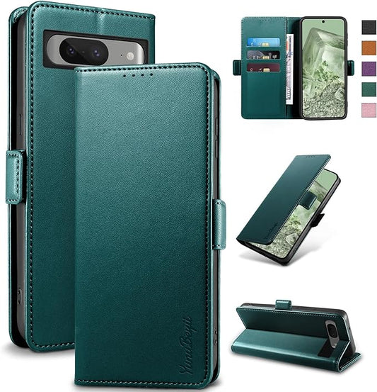 Wallet Flip Case for Google Pixel 8 - [RFID Blocking] Luxury PU Leather Card Holder Magnetic Phone Cover with Kickstand,Shockproof Protective Case,Green