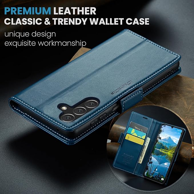 for Samsung Galaxy A16 5G/4G Case, Premium PU Leather Wallet Case Flip Cover with [RFID Blocking][Card Holder][Stand Function] Shockproof Protective for Samsung Galaxy A16, Blue
