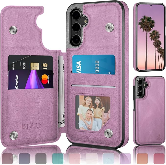 DJDUCK Designed for Samsung Galaxy S25 Case Wallet with Card Holder, [Magnetic Clasp Cover] [RFID Blocking Leather Protection] Shockproof Women Men Cases for Samsung S25 Light Purple