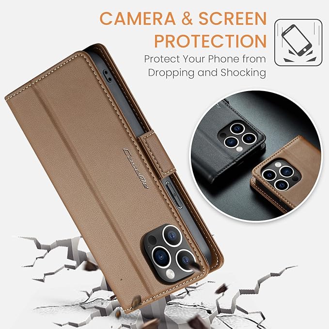 for iPhone 12 Pro Max Case, Premium PU Leather Wallet Case Flip Cover with [RFID Blocking][Card Holder][Stand Function] Shockproof Protective for iPhone 12 Pro Max, Brown