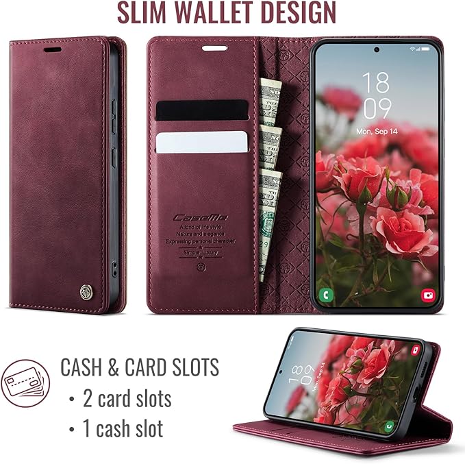 Wallet Case for Samsung Galaxy S22 Plus Leather Wallet Flip Cover with Card Holder, Kickstand, Magnetic Closure, RFID Blocking TPU Shockproof Phone Case Compatible with S22 Plus, Red