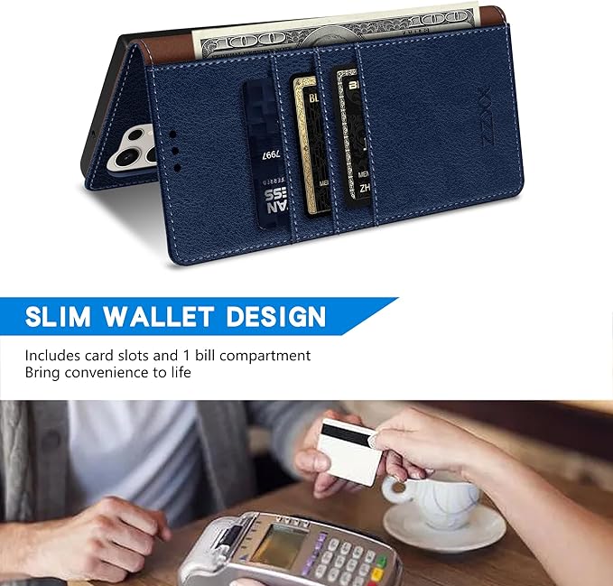 ZZXX for Samsung Galaxy S25 Ultra Wallet Case with [RFID Blocking] Card Slot Kickstand Magnetic Closure Leather Flip Fold Protective Phone Case for Galaxy S25 Ultra 5G Case Wallet(Blue-6.8 inch)