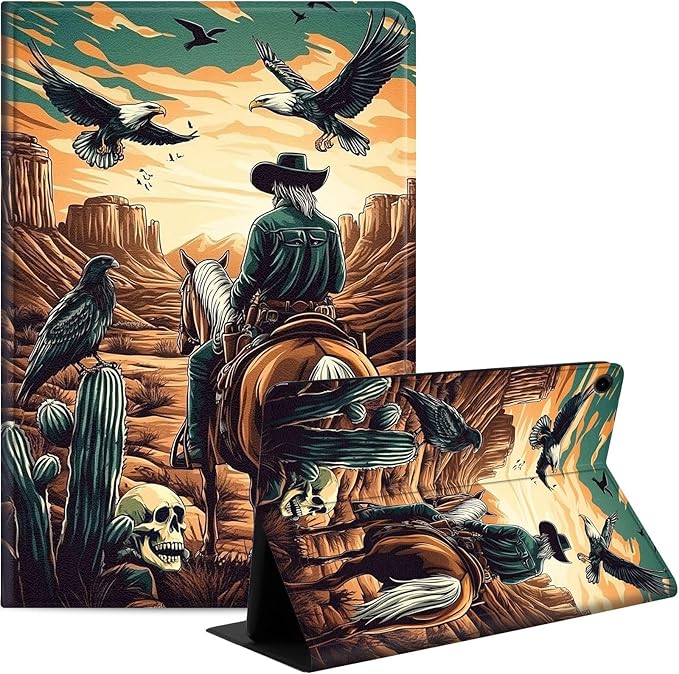 Case for Samsung Galaxy Tab A9+/A9 Plus 11” 2023 Model (SM-X210/X216/X218), Slim PU Leather Stand Cover with Auto Wake/Sleep, Multi-Angle Viewing & Shockproof, Cowboy on Horseback