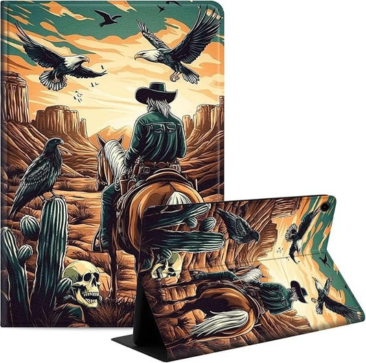 Case for Samsung Galaxy Tab A9+/A9 Plus 11” 2023 Model (SM-X210/X216/X218), Slim PU Leather Stand Cover with Auto Wake/Sleep, Multi-Angle Viewing & Shockproof, Cowboy on Horseback