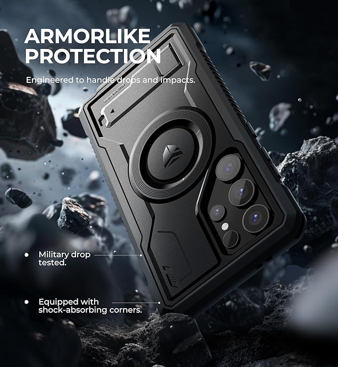 Dexnor Magnetic Case for Samsung Galaxy S24 Ultra Case, Compatible with Magsafe, 2 Front Frames & Built-in Screen Protector, Bumper Rugged Shockproof Full-Body Protective Cover with Kickstand,Black