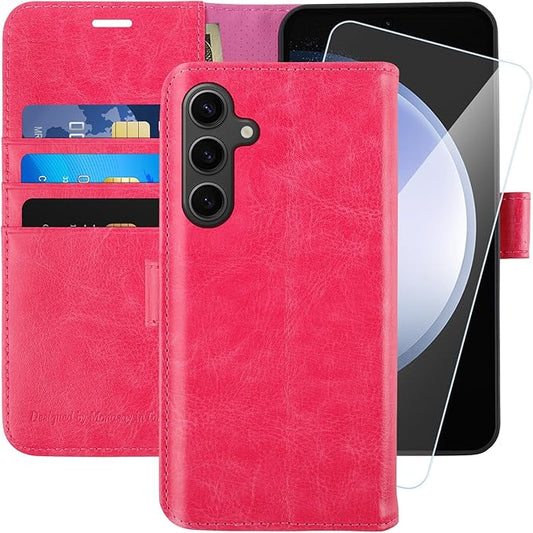 MONASAY Wallet Case Fit for Samsung Galaxy S23 FE 6.4 inch 5G,[RFID Blocking] Flip Folio Leather Cell Phone Cover with Credit Card Holder, Hot-Pink