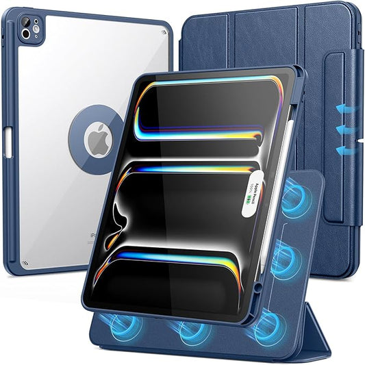 SPARIN Case for iPad Pro 13 inch 2024-M4 with Pencil Holder, Detachable Magnetic Hybrid Protective Case, Portrait/Landscape Stand, Durable Protection, Auto Wake/Sleep -Navy Blue