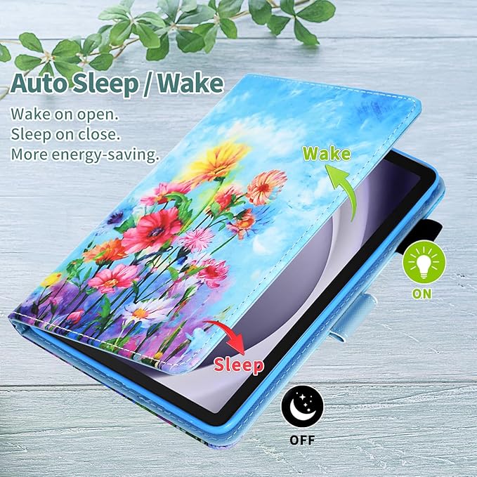 KEROM Case for Samsung Galaxy Tab A9+ Plus 11 Inch 2024 2023 (SM-X210/X216/X218), Slim PU Leather Stand Case Protective Cover for Galaxy Tab A9+/A9 Plus Tablet, Auto Wake/Sleep - Garden
