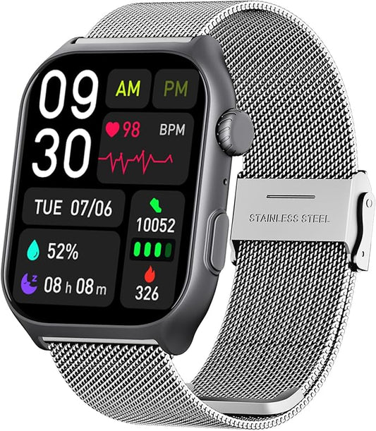 YMS Android Smart Watch for Women - Bluetooth Call,Compatible with Android & iOS，2.0" HD, Heart Rate/Sleep/Step Tracker, 100+ Sports Modes,IP68 Waterproof Men Fitness Tracker (Silver(Milanese))
