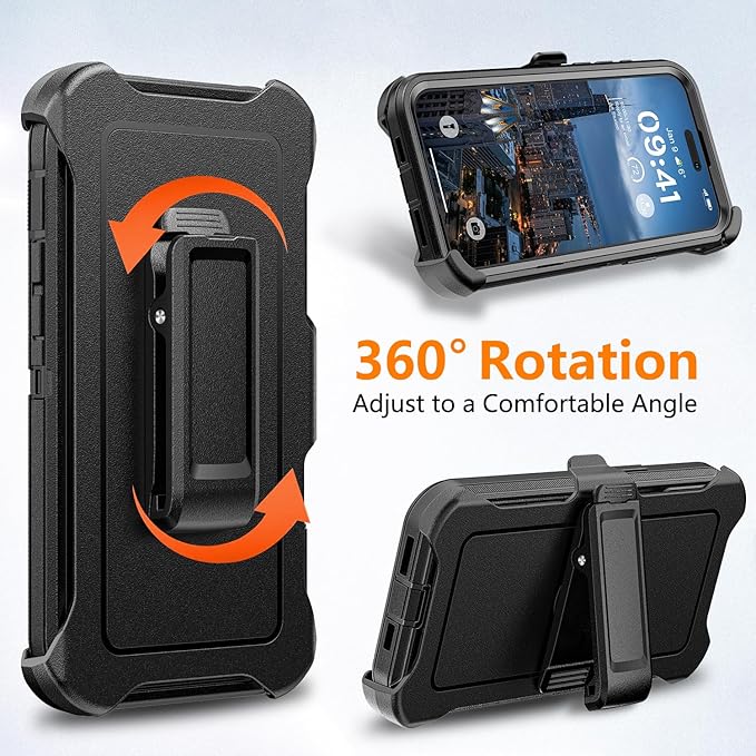 for iPhone 13 Pro & 14 Pro Case with Belt Clip Holster, Anti-Shock, Anti-Slip, Compatible with MagSafe, 3-Layer Drop Protection, Heavy Duty Magnetic Phone Case Cover 14 Pro, 6.1", Black