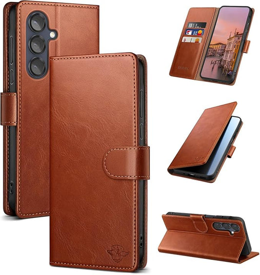Wallet Case for Samsung Galaxy S25 5G Magnetic Flip Leather Folio Cover with RFID-Blocking Credit Card Holder, Women Men Protective Phone Case Compatible with Samsung S25, Light Brown