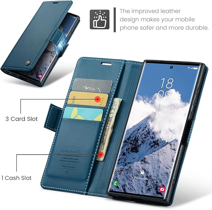 for Samsung Galaxy S25 Ultra Case, Premium PU Leather Wallet Case Flip Cover with [RFID Blocking][Card Holder][Stand Function] Shockproof Protective for Samsung Galaxy S25 Ultra, Blue