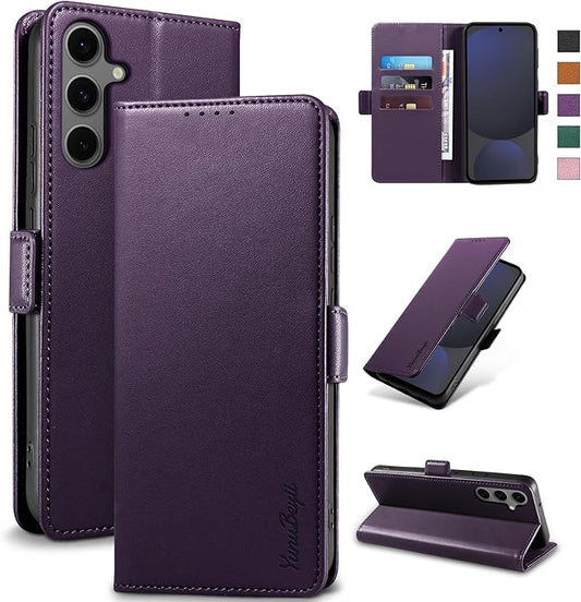 Wallet Flip Case for Samsung Galaxy S24 FE 5G - [RFID Blocking] Luxury PU Leather Card Holder Magnetic Phone Cover with Kickstand,Shockproof Protective Case,Purple
