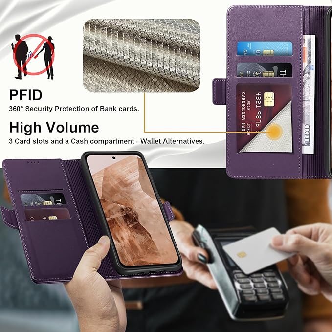 Wallet Flip Case for Google Pixel 8A - [RFID Blocking] Luxury PU Leather Card Holder Magnetic Phone Cover with Kickstand,Shockproof Protective Case,Purple
