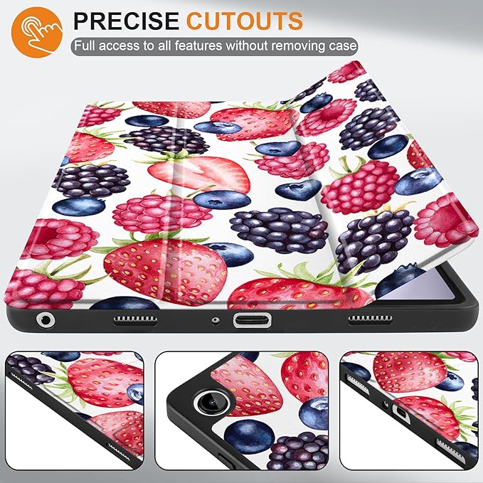 MEEgoodo Case for Samsung Galaxy Tab A9 Plus 11 inch Cover 2024 2023 with S Pen Holder,A9+ Smart Tablet Cases with Leather Trifold Stand+Soft TPU Back Shell+Smart Auto Wake/Sleep,Fresh Berries Pattern