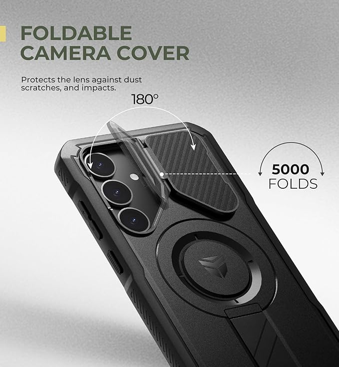 Dexnor for Samsung Galaxy S25 Plus Case with Camera Cover & Adjustable Kickstand & Built-in Screen Protector, Magnetic Rugged Shockproof Bumper Cases Heavy-Duty Magnetic Protective Cover (2025),Black