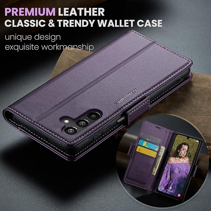 for Samsung Galaxy A15 4G/5G Case, Premium PU Leather Wallet Case Flip Cover with [RFID Blocking][Card Holder][Stand Function] Shockproof Protective for Samsung Galaxy A15, Purple