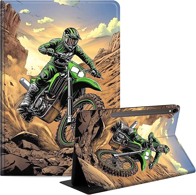 Case for Samsung Galaxy Tab S10 FE/ S9 FE 5G 10.9 Inch/Tab S9 11 Inch, Slim PU Leather Stand Cover with Auto Wake/Sleep, Multi-Angle Viewing & Shockproof, Dirt Bike