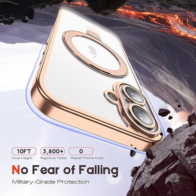 Compatible with Clear iPhone 17 Case with Magnetic Stand [Compatible with Mag-Safe][Full Camera Len Protectors] Shockproof Plating Phone Case for iPhone 17 6.3’’,Desert Goldd