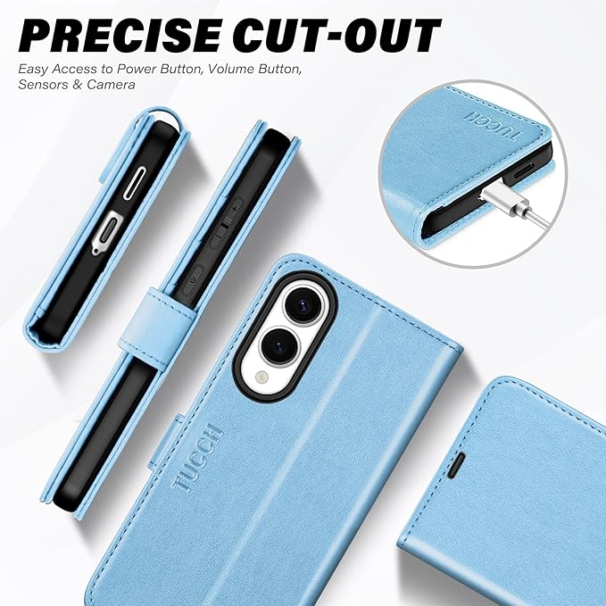 TUCCH Case Wallet for Galaxy S25 Edge 5G, Magnetic PU Leather Kickstand [RFID Blocking] [4 Card Slots] Flip Cover with [TPU Shockproof Interior Case] Compatible with Galaxy S25 Edge, Pearly Light Blue