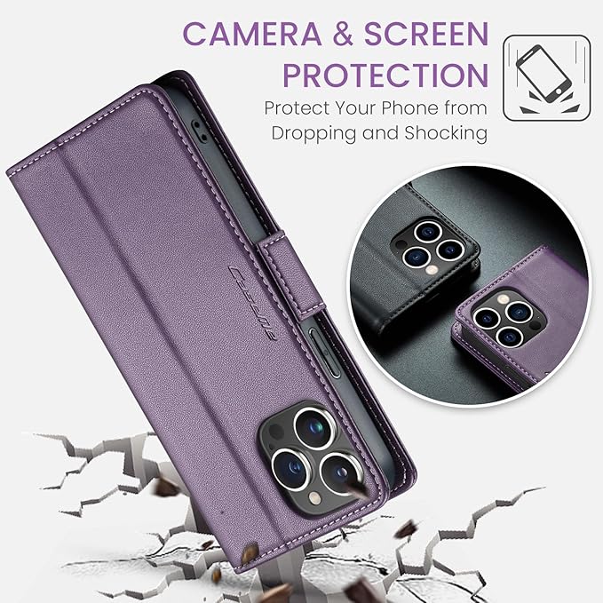 for iPhone 13 Pro Max Case, Premium PU Leather Wallet Case Flip Cover with [RFID Blocking][Card Holder][Stand Function] Shockproof Protective for iPhone 13 Pro Max, Purple