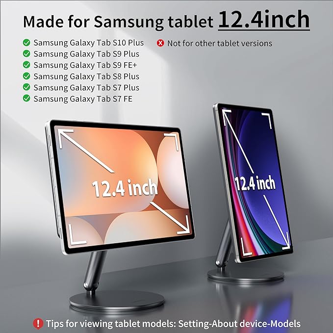 LULULOOK Magnetic Stand for Samsung Galaxy Tab S10/S9/S8 Plus, Foldable Aluminum Alloy Arm Mount Desktop Holder for Samsung Galaxy Tab 12.4 inch S10+/S9+/S8+/S7 FE/S7+
