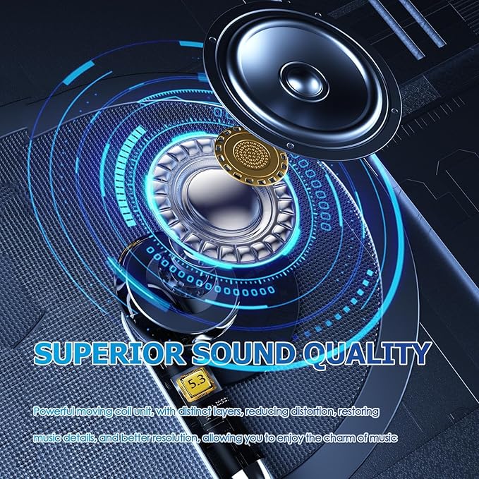 True Wireless Earbuds Bluetooth 5.3 with Microphone for Working Out Noise Canceling Blue Tooth Ear Buds Deep Bass TWS Wireless Earphones with Charging Case in Ear Headphone for iPhone Android Black